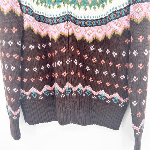 Moda International Womens Wool Blend Fair Isle‎ Knit Full Zip Cardigan Sweater L - Picture 3 of 8